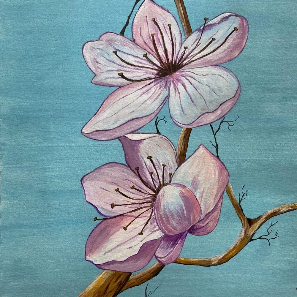 🌙 New Original Acrylic Painting Cherry Flower Blooming Wall Art